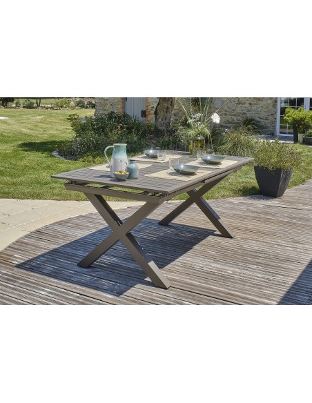 Table de jardin rallonge automatique en aluminium couleur quartz -Floride
