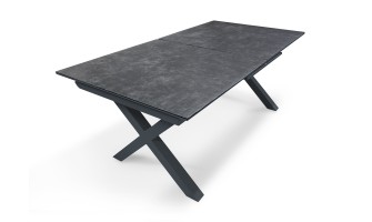 Table de jardin en aluminium gris anthracite et plateau en céramique avec rallonge automatique - FLORIDE