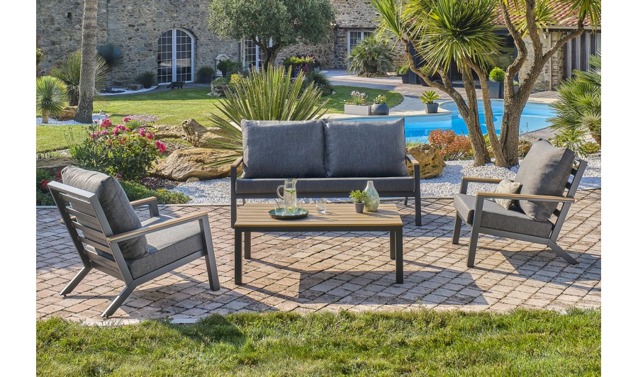 Salon de jardin bas anthracite 5 personnes - Ibiza
