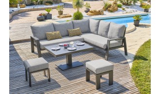 Ensemble repas de jardin 7 places Gris anthracite en aluminium et plateau en céramique - IBIZA