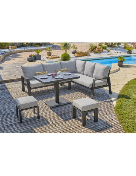 Ensemble repas de jardin 7 places Gris anthracite en aluminium et plateau en céramique - IBIZA