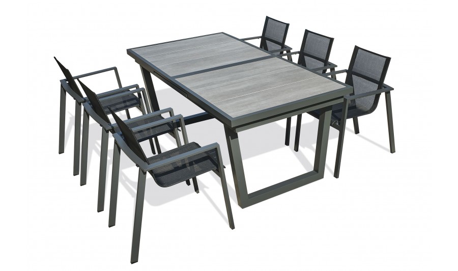 Ensemble de jardin table céramique et 6 fauteuils - Olhos Miami