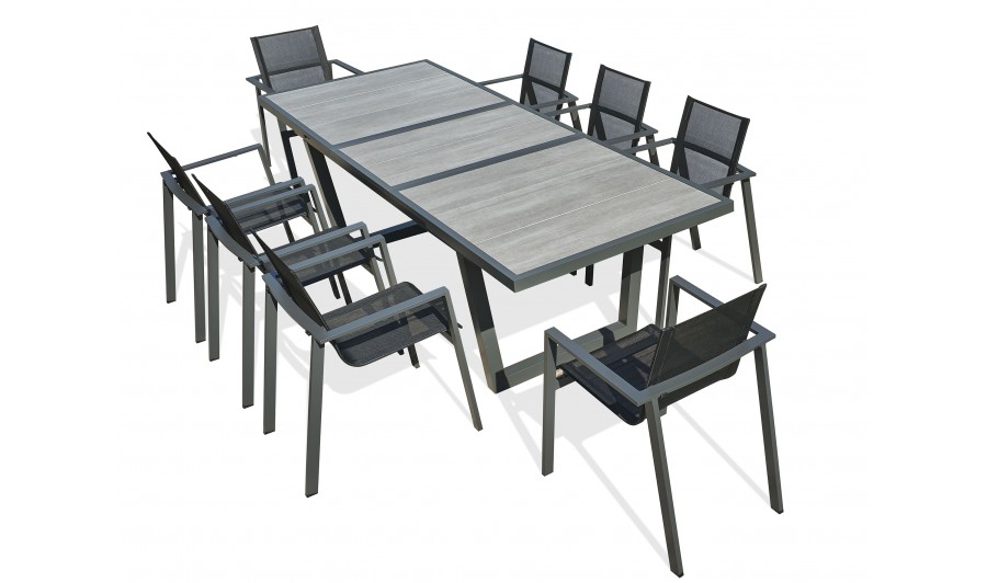 Ensemble repas table + 8 fauteuils en céramique - Olhos Miami