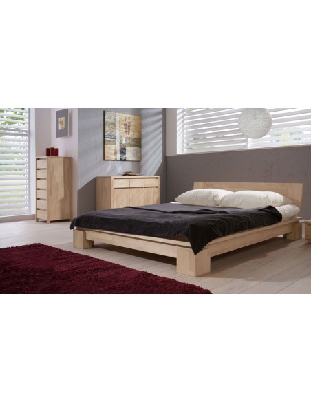 Lit moderne en bois massif blanchi Vinci bas - House and Garden