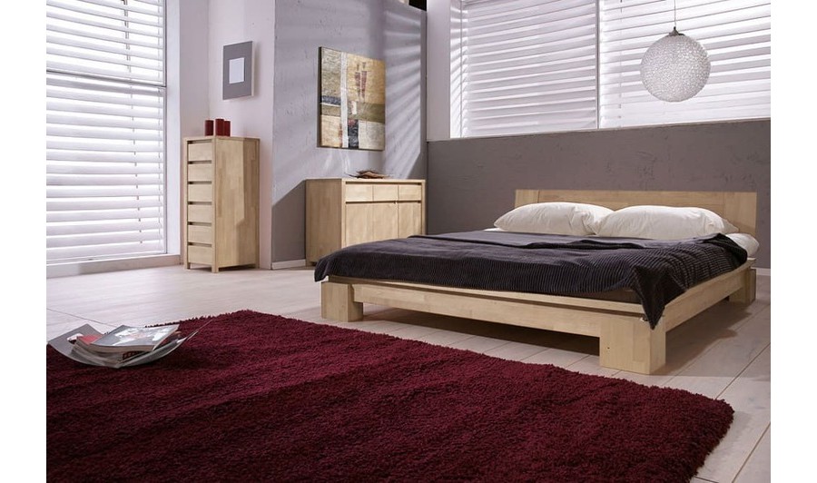 Lit moderne en bois massif blanchi Vinci bas - House and Garden