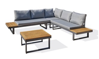 Salon de jardin gris anthracite en aluminium et acacia - MIYAKO