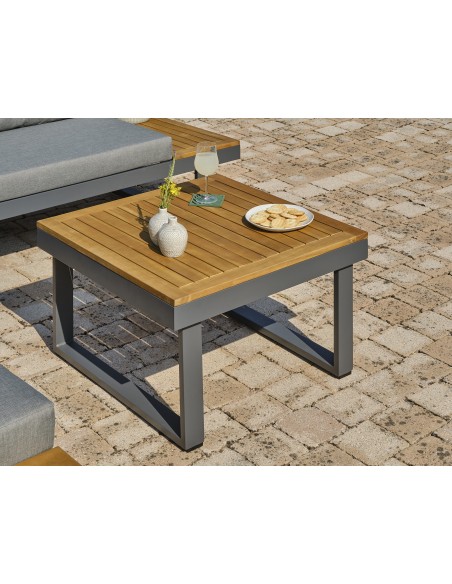 Salon de jardin gris anthracite en aluminium et acacia - MIYAKO