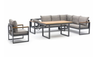 Ensemble repas de jardin 7 places en aluminium et acacia - YONAHA