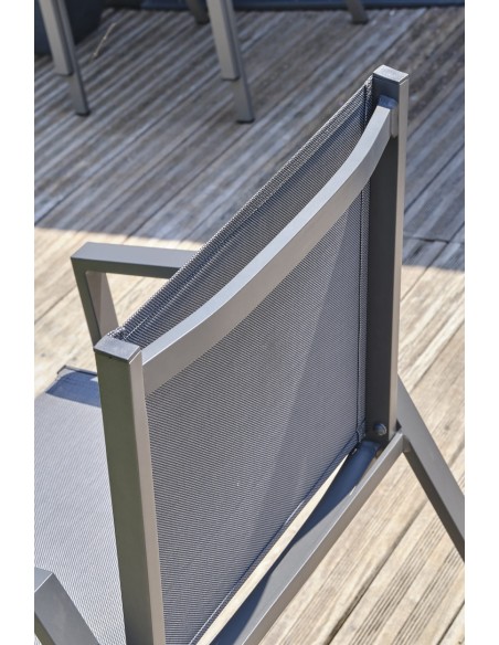 Ensemble de repas de jardin FLORIDE  en HPL imitation bois et  6 fauteuils aluminium gris Anthracite