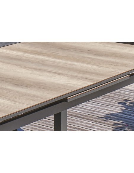 Ensemble de repas de jardin FLORIDE  en HPL imitation bois et  6 fauteuils aluminium gris Anthracite
