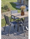 Ensemble de repas de jardin FLORIDE  en HPL imitation bois et  6 fauteuils aluminium gris Anthracite