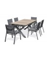 Ensemble de repas de jardin FLORIDE  en HPL imitation bois et  6 fauteuils aluminium gris Anthracite