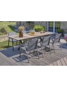 Ensemble de repas de jardin FLORIDE  en HPL imitation bois et  6 fauteuils aluminium gris Anthracite