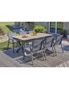Ensemble de repas de jardin FLORIDE  en HPL imitation bois et  6 fauteuils aluminium gris Anthracite
