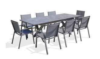 Ensemble repas de jardin Floride 8 places en aluminium et céramique