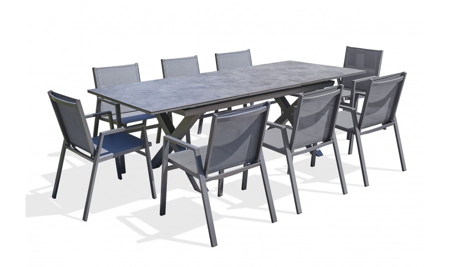 Ensemble repas de jardin Floride 8 places en aluminium et céramique