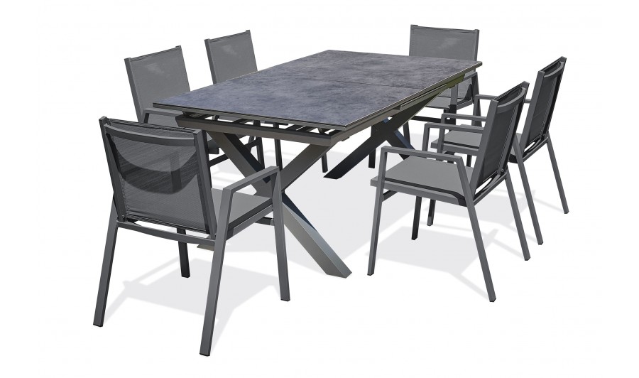 Ensemble repas de jardin Floride 6 places en aluminium et céramique