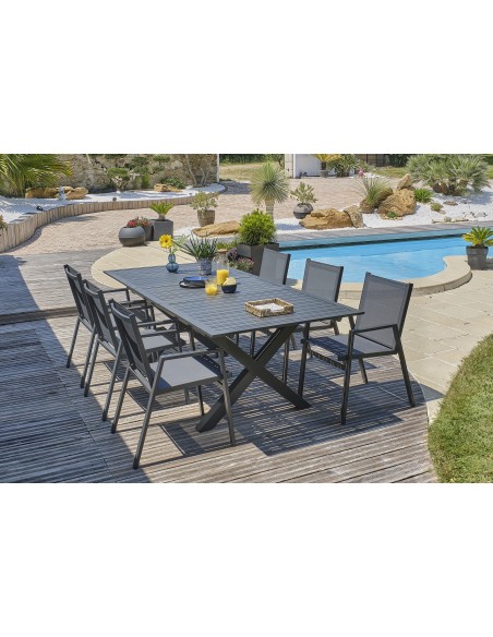 Ensemble repas de jardin Floride 6 places en aluminium gris anthracite