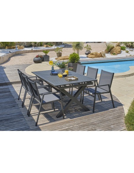 Ensemble repas de jardin Floride 6 places en aluminium gris anthracite