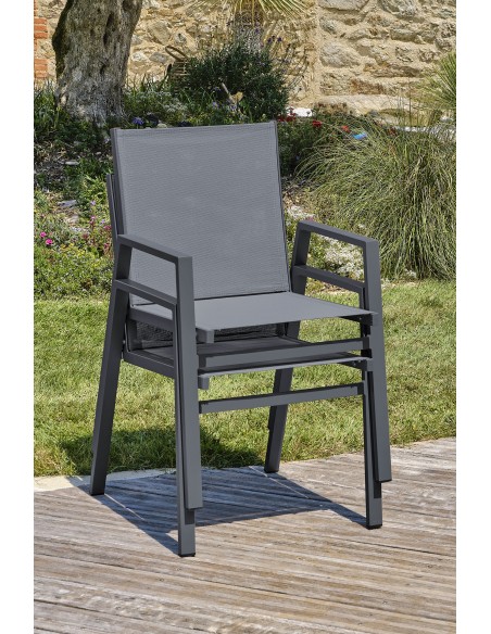Ensemble repas de jardin Floride 6 places en aluminium gris anthracite