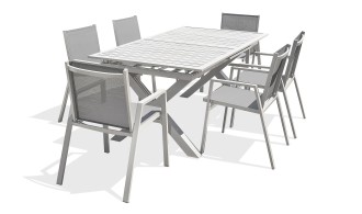 Ensemble repas de jardin Floride 6 places en aluminium blanc