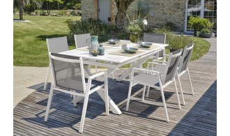 Ensemble repas de jardin Floride 6 places en aluminium blanc