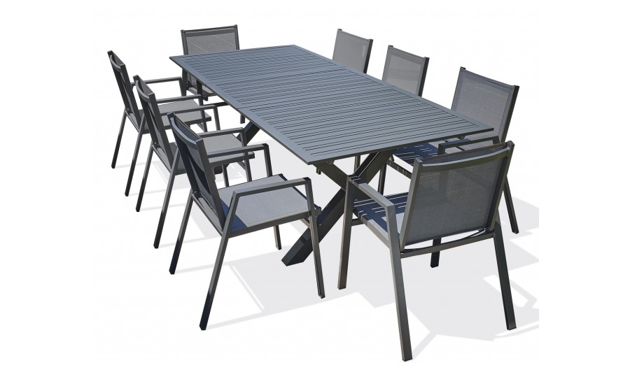 Ensemble de repas extérieur 8 places gris anthracite - FLORIDE