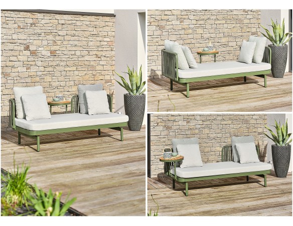Canapé de jardin 2/3 places modulable en aluminium - Vert olive - BARLIA