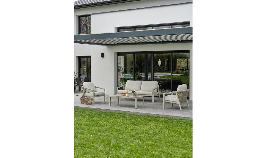 Salon bas de jardin bas 4/5 places en aluminium et corde tressée - Grège - KELIA Salon bas de jardin bas 4/5 places en aluminium et corde tressée - Grège - KELIA