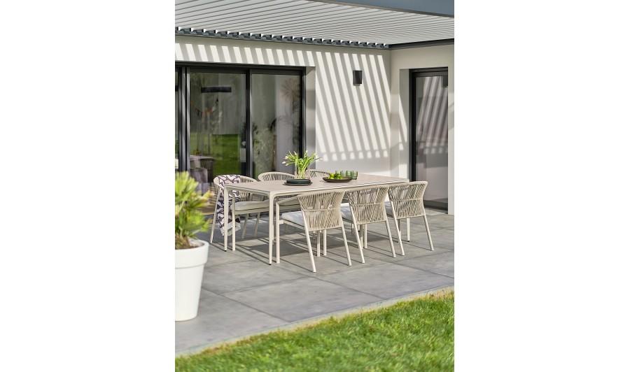Ensemble repas 6 places aluminium et corde tissée grège - TIGUA Ensemble repas 6 places aluminium et corde tissée grège - TIGUA