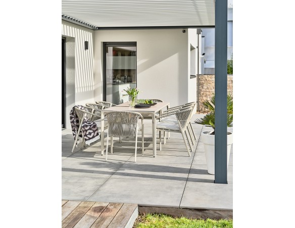 Ensemble de repas 8 places en aluminium et corde tissée grège - TIGUA