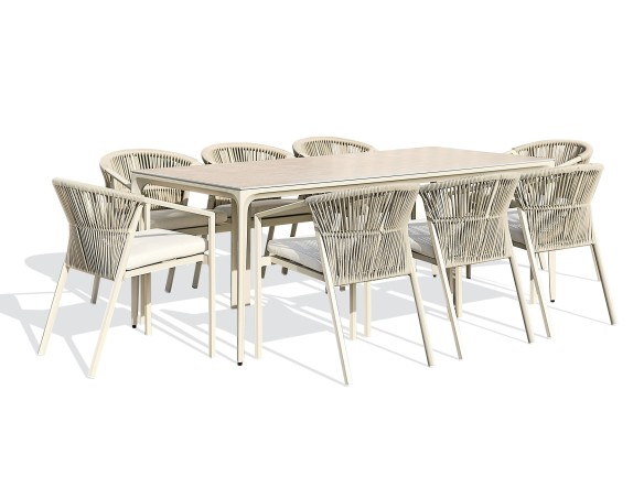 Ensemble de repas 8 places en aluminium et corde tissée grège - TIGUA