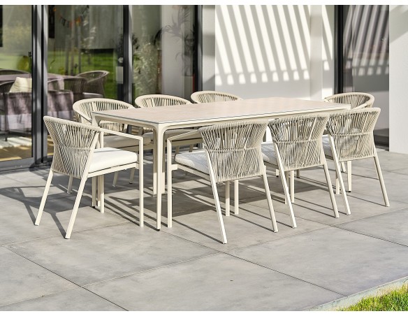 Ensemble de repas 8 places en aluminium et corde tissée grège - TIGUA