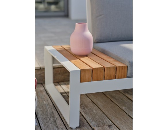 Salon de jardin d'angle VALENCIA 6 places en teck et aluminium - BLANC