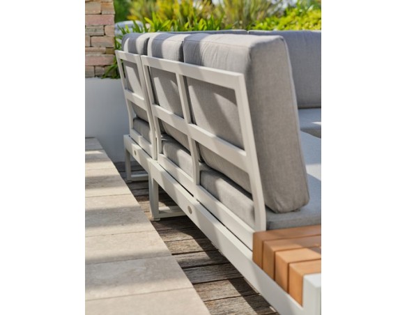 Salon de jardin d'angle VALENCIA 6 places en teck et aluminium - BLANC