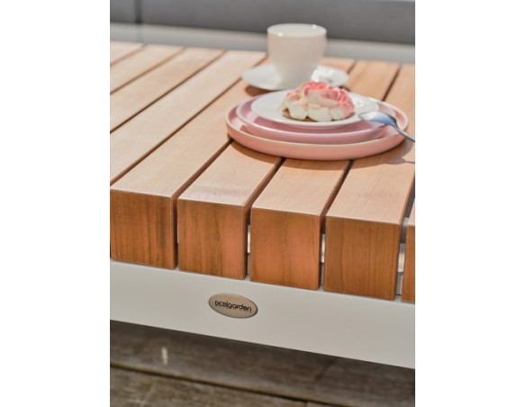 Salon de jardin d'angle VALENCIA 6 places en teck et aluminium - BLANC