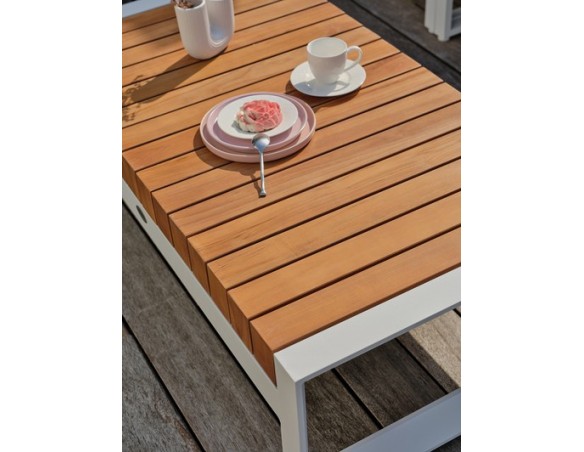 Salon de jardin d'angle VALENCIA 6 places en teck et aluminium - BLANC