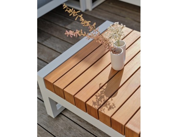 Salon de jardin d'angle VALENCIA 6 places en teck et aluminium - BLANC