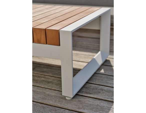 Salon de jardin d'angle VALENCIA 6 places en teck et aluminium - BLANC