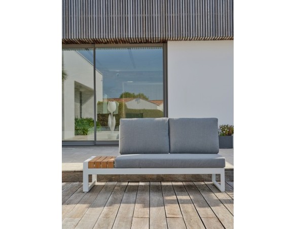 Salon de jardin d'angle VALENCIA 6 places en teck et aluminium - BLANC