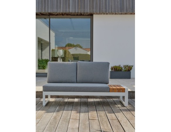 Salon de jardin d'angle VALENCIA 6 places en teck et aluminium - BLANC