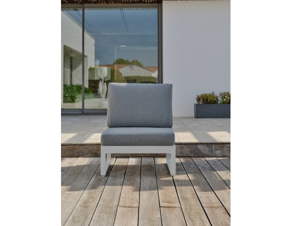 Salon de jardin d'angle VALENCIA 6 places en teck et aluminium - BLANC