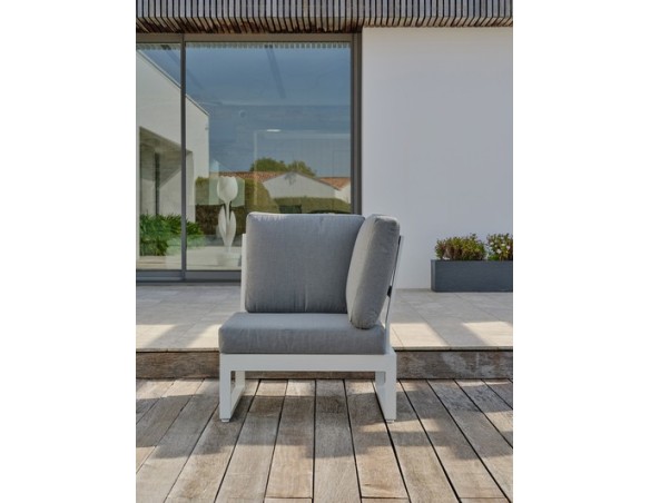 Salon de jardin d'angle VALENCIA 6 places en teck et aluminium - BLANC