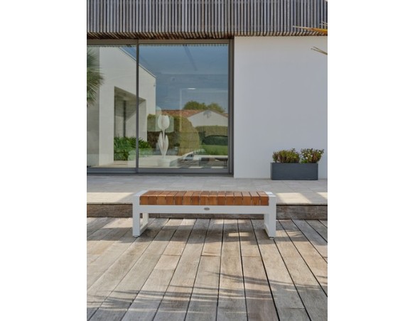 Salon de jardin d'angle VALENCIA 6 places en teck et aluminium - BLANC