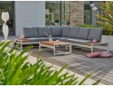 Salon de jardin d'angle VALENCIA 6 places en teck et aluminium - BLANC