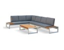 Salon de jardin d'angle VALENCIA 6 places en teck et aluminium - BLANC