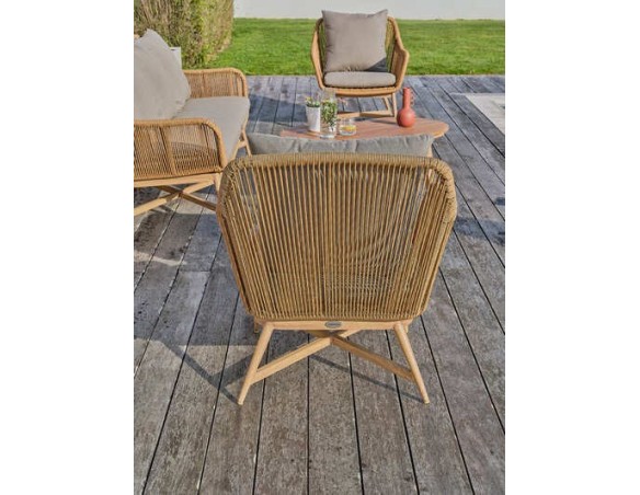 Salon bas de jardin PALMAS 5 places en teck et corde tissée - MARRON