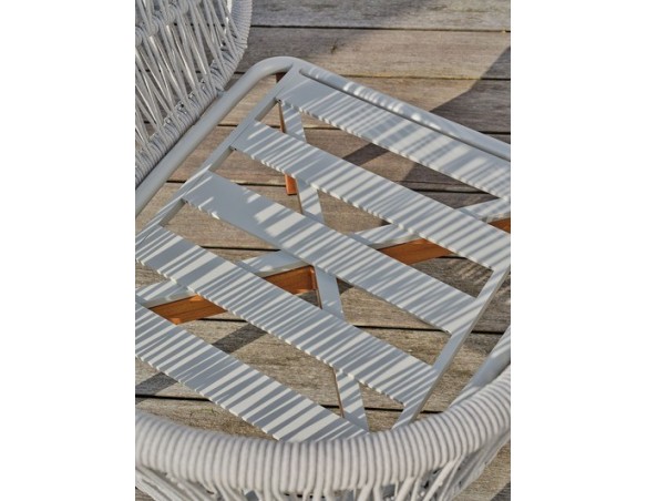 Salon bas de jardin CUZCO 5 places en aluminium imitation bois et corde tissée - BLANC