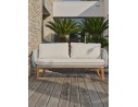 Salon bas de jardin CUZCO 5 places en aluminium imitation bois et corde tissée - BLANC