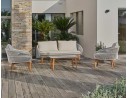 Salon bas de jardin CUZCO 5 places en aluminium imitation bois et corde tissée - BLANC